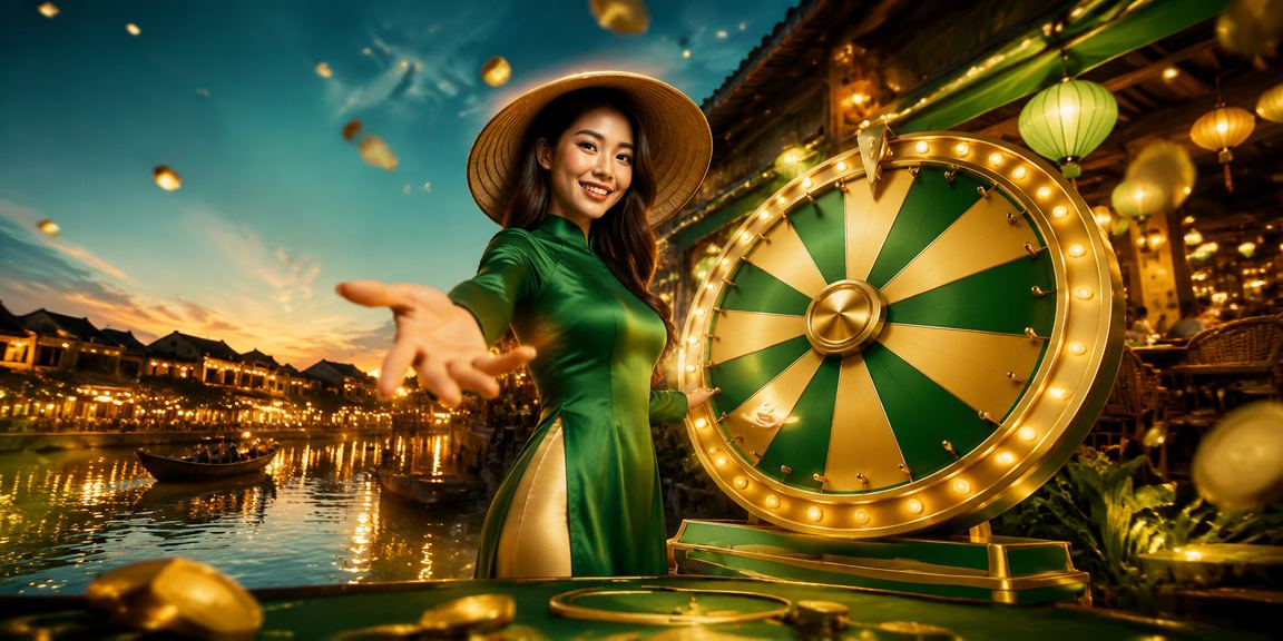 Không gian Hội An với roulette và nón lá minh họa game công bằng